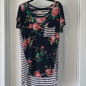 Wanna B stripe with floral tee